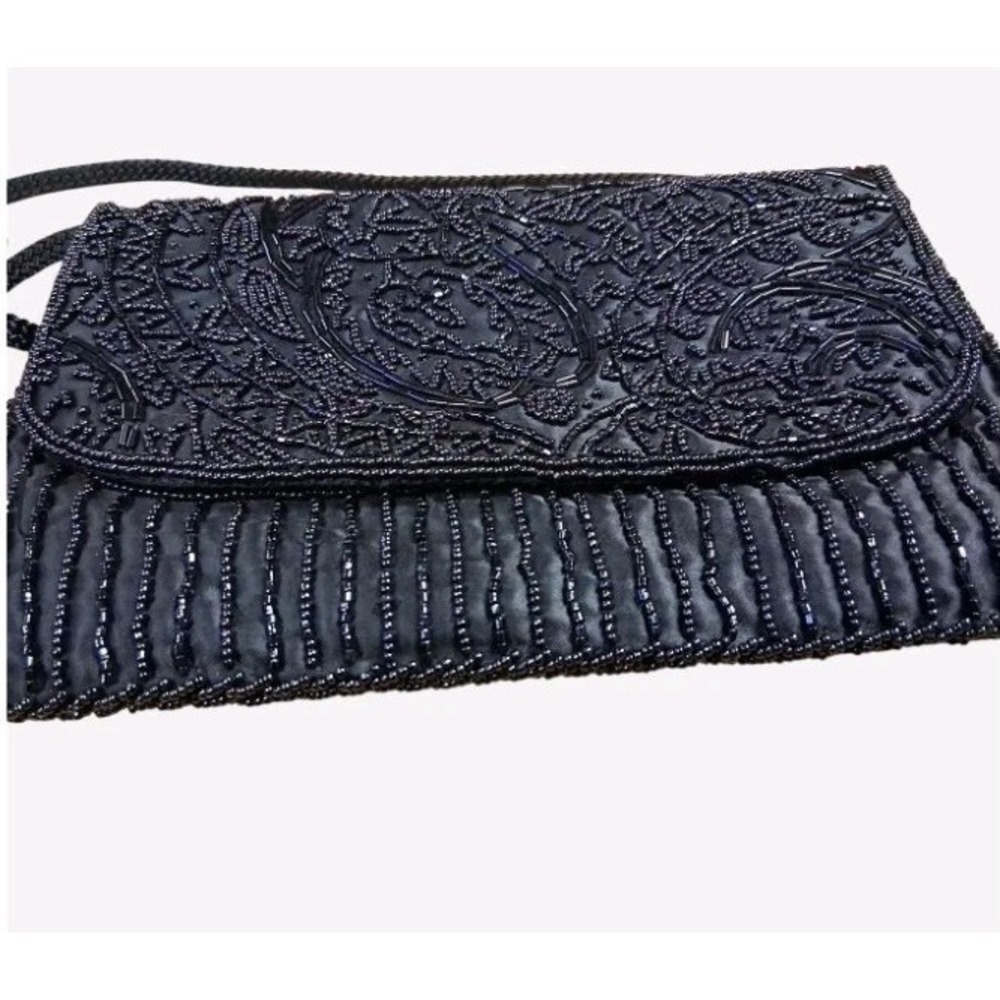 Vintage La Regale Beaded Evening Bag Black Handmade Shoulder Or Clutch